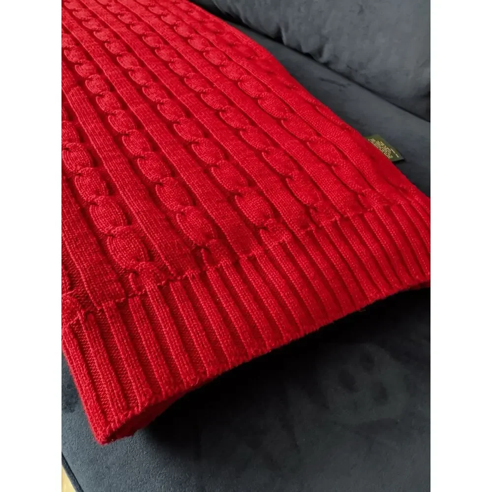 Ralph Lauren Jamie Cable Knit Throw Blanket 50x70 Red Soft Cozy